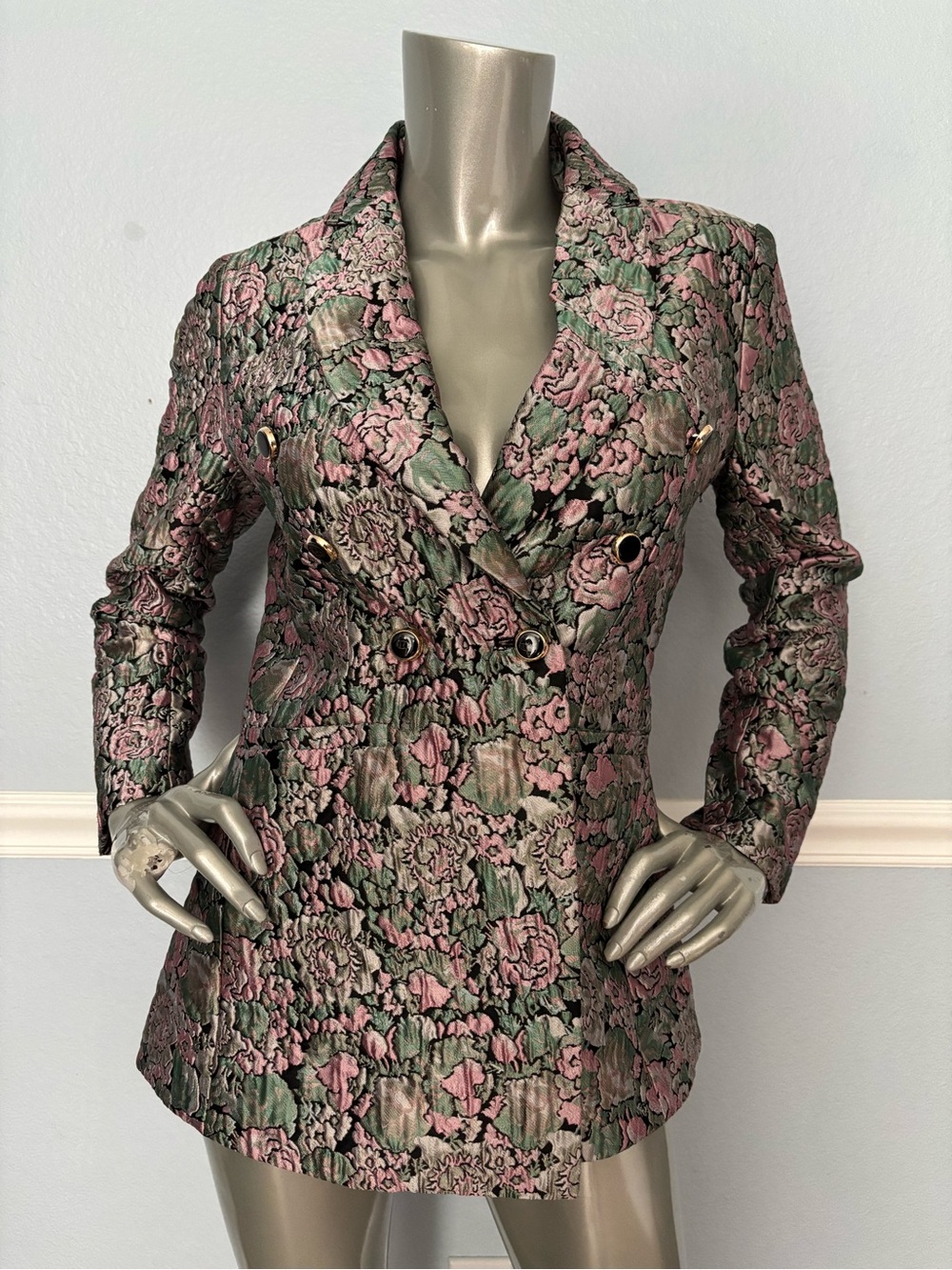 Abbey Glass NWT Bursting Blooms Jacquard Double Breasted Calvin Blazer Jacket XS
